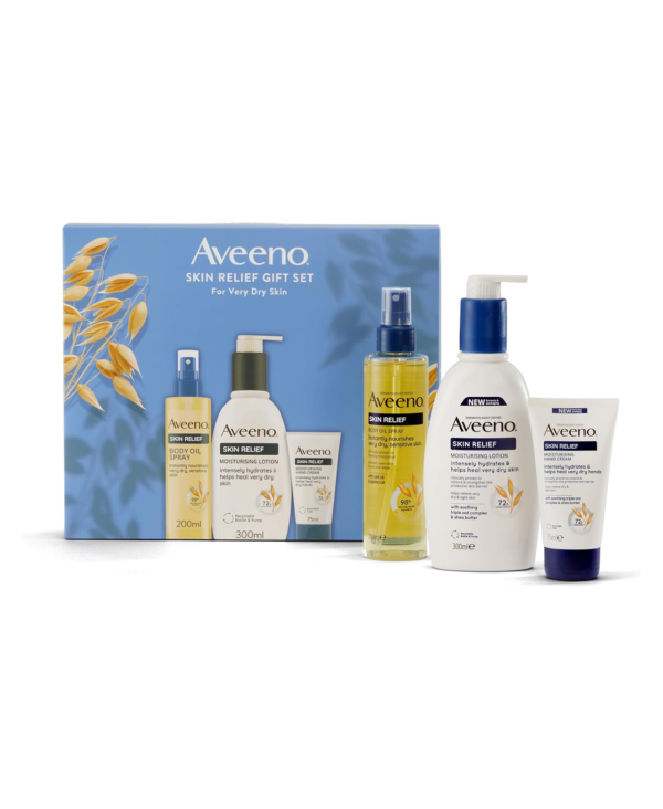 AVEENO? Skin Relief Gift Set with Moisturising Lotion 300ml, Body Oil Spray 200ml and Hand Cream 75ml, Sensitive Skin Gift, Helps Heal Dry Skin, Christmas Gift