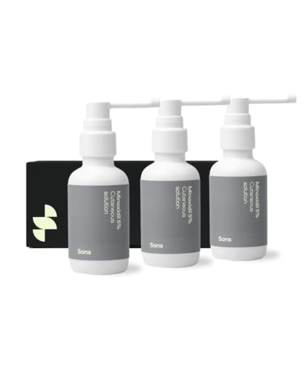 Sons Minoxidil 5% Cutaneous Solution, Hair Regrowth & Thickener Formula, For Hair Loss & Thinning in Men, Reactivates Shrunken Follicles, Precision Application System, 3 Month Supply