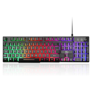 Rii Gaming Keyboard, RK100 Plus Rainbow LED Backlit Keyboard Mechanical Feeling,USB Wired Keyboard for Working Gaming (UK Layout)