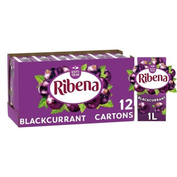 Ribena Blackcurrant Juice Drink Carton 12x1L | Real Fruit | Rich In Vitamin C | No Artificial Colours or flavours | Perfect For On The Go