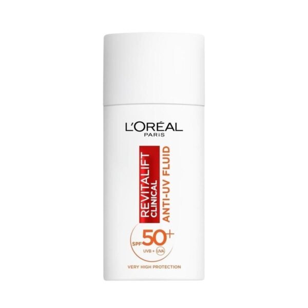 Loreal Paris Revitalift Clinical SPF 50+ Invisible UV Fluid, Protect, Prevent and Improve Ageing Signs, Non-Oily Formula for All Skin Tones, Advanced UV Protection and Antioxidant Vitamin C, 50ml