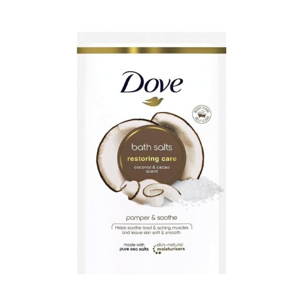Dove Coconut and Cacao Restoring Care Bath Salts with skin-natural moisturisers relaxing your mind & body, leaving your skin smooth & soft 900 g