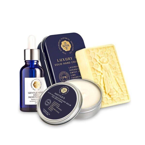 Edinburgh Skincare Gift Box for Men | Hunters Aftershave Balm, Gentlemen?s Daily Moisturising Serum & Luxury No.1 Solid Hand Cream Bar | Natural Skin Care | Gifts for Him