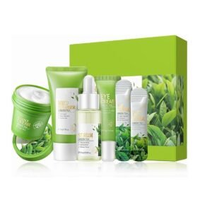 mercham Green Tea Skincare Set for Teenagers Girls, Pamper Gifts for Women, Includes Cleanser-Eye Cream-Serum-Face Cream-Clay Mask-Sleep Mask, Preppy Skincare Suitable for All Skin Types