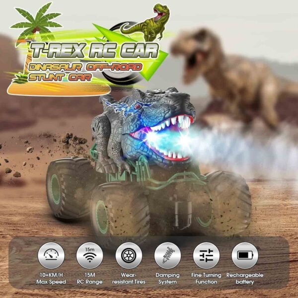 Dinosaur Toys for Boys, 1:16 Scale Remote Control Monster Truck Toys with Spray Roar LED Lights, Kids Toys for 4 5 6 7 8 Year Old Boys Gifts, Car Toys for Boys Toys Age 3 4 5 6 7 8 Gifts for Boys - Image 2