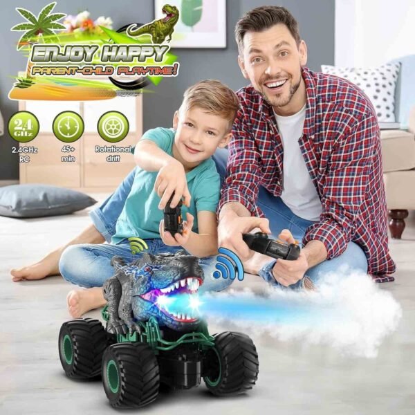 Dinosaur Toys for Boys, 1:16 Scale Remote Control Monster Truck Toys with Spray Roar LED Lights, Kids Toys for 4 5 6 7 8 Year Old Boys Gifts, Car Toys for Boys Toys Age 3 4 5 6 7 8 Gifts for Boys - Image 3