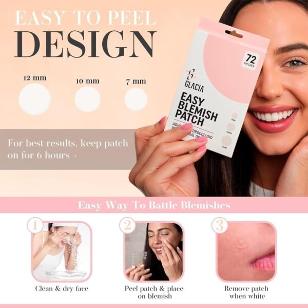 Pimple Patches by Glacia - 72 Pack of Hydrocolloid Patches, Spot Patches for All Skin Types - Spot Stickers Made With Natural Oils, Tea Tree and Calendula For Fast Acting Skincare - Image 4