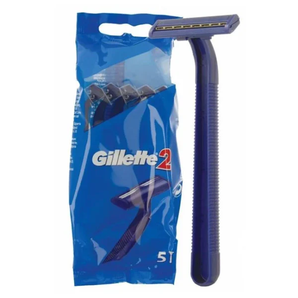 GILLETTE 2 DISPOSABLE SHAVING RAZORS 5 PACK - CASE OF 6 - Image 2