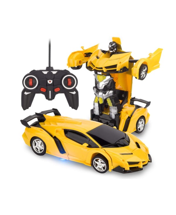 RAVSOOL Remote Control Transform Car, Rc Robot Rechargeable 360?Rotating Stunt 1:18 Deformation Racing Car Toy with Cool Sound & Light, One Button Deformation into Robot, Gift for Kids Children