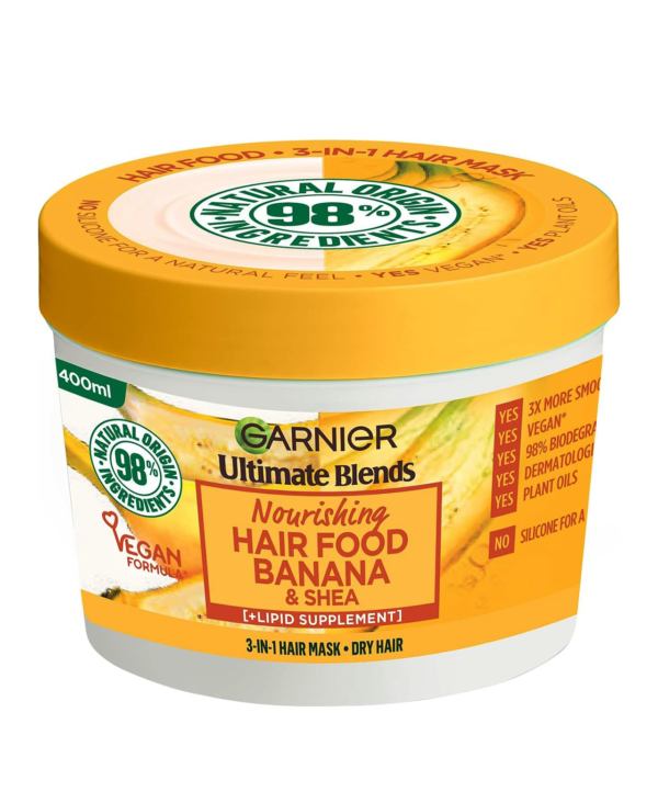Garnier Hair Food Multi-use Hair Treatment Mask, Nourishes and Conditions, Ideal for Dry Hair, No Silicones, Vegan Formula, Banana, Ultimate Blends, 400ml