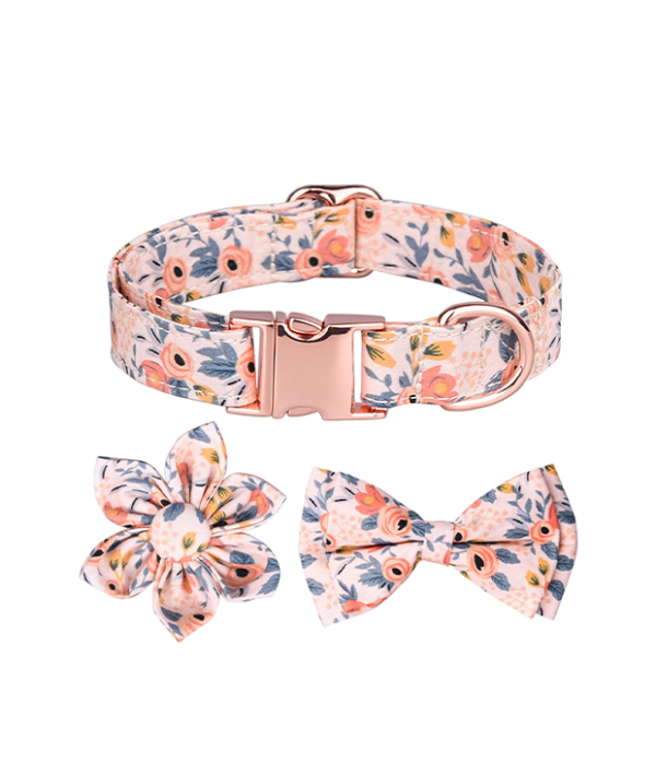 Dog Collar, Adjustable Dog Collars with Metal Quick Release Buckle, Daisy Tie & Bow tie Collar Dogs Collars (Orange)