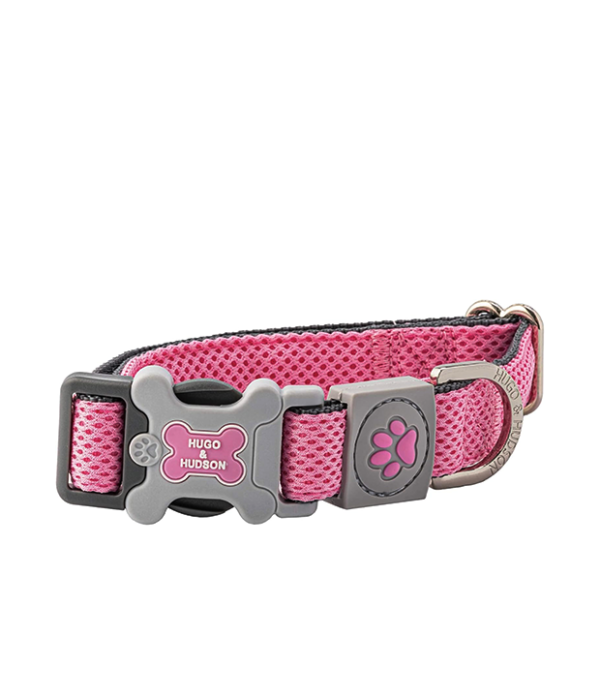 HUGO & HUDSON Dog Collar with Quick Release Safety Buckle and Quick Dry Mesh Fabric, Pink, L